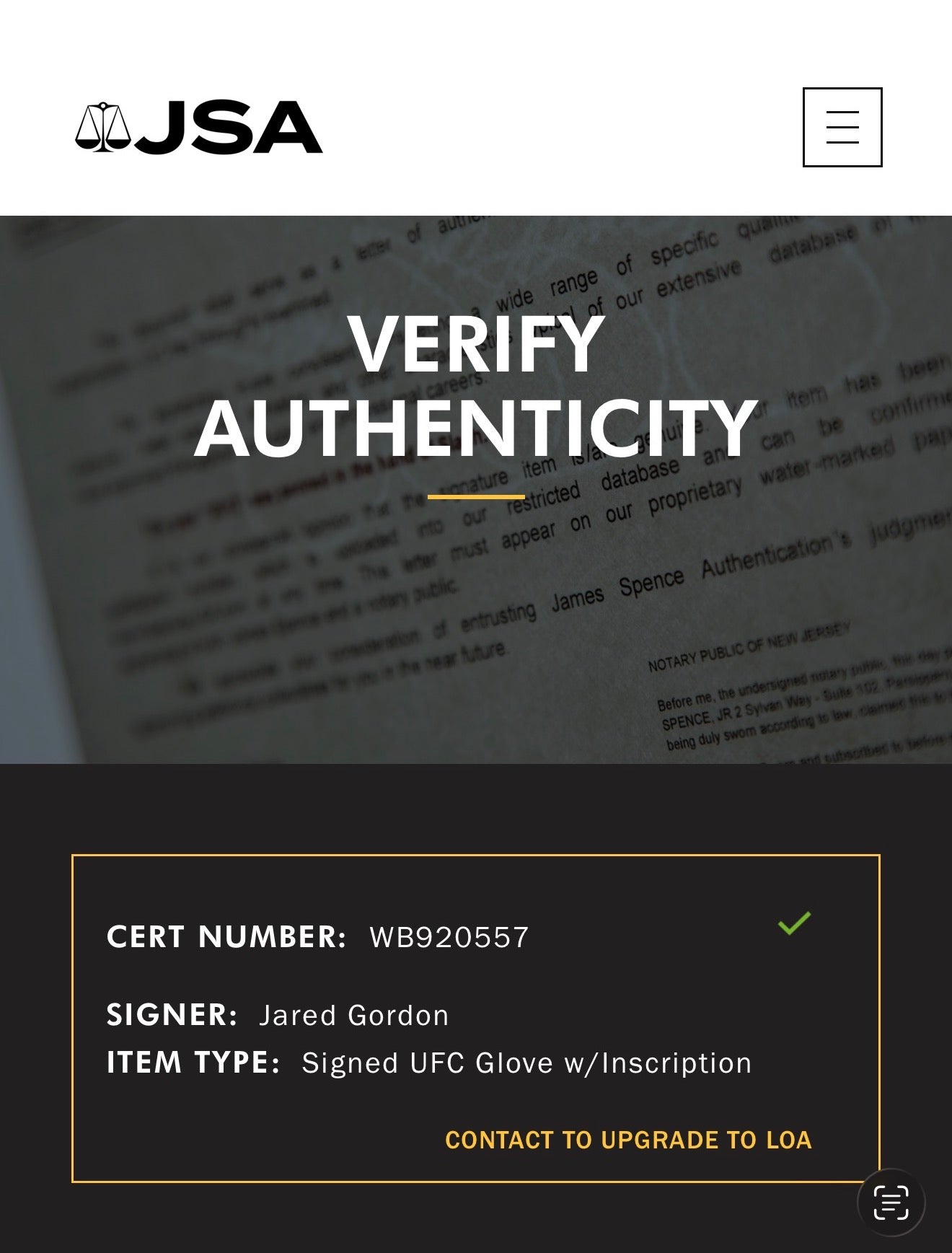 Signed Jared "FLASH" Gordon MMA Glove — JSA Authenticated