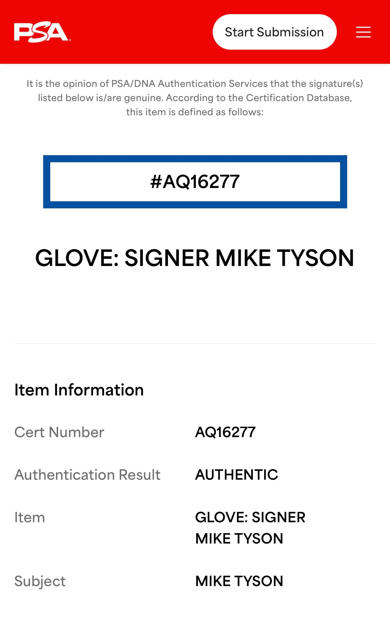 Mike Tyson Yellow Reyes Autographed Boxing Glove with Display Case