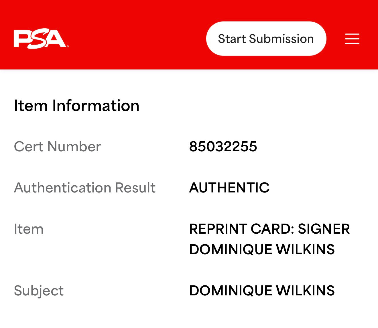 1986 Fleer Dominique Wilkins Reprint Card PSA Authentic Autograph