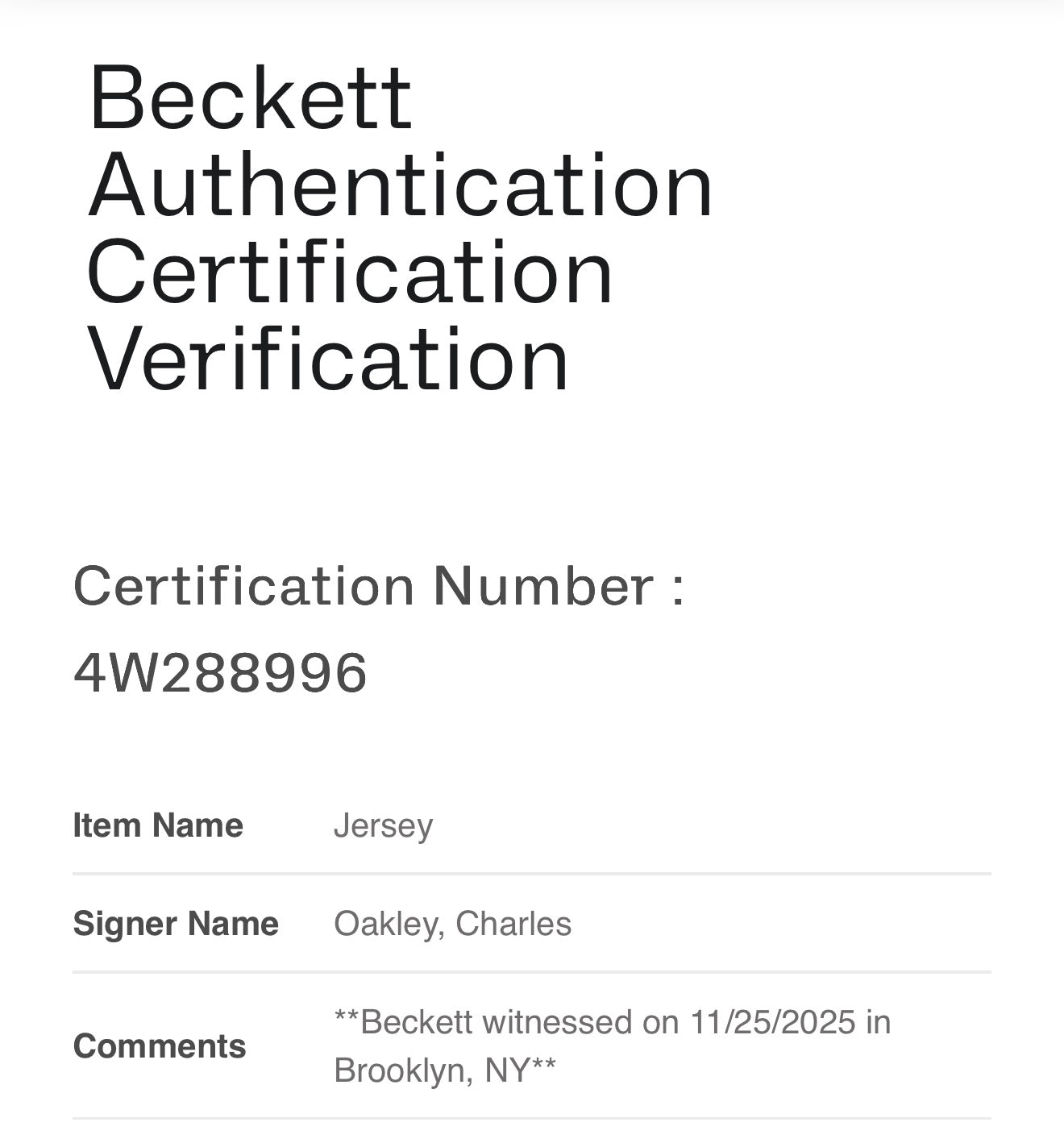 Charles Oakley New York Knicks Signed Jersey Beckett Authenticated