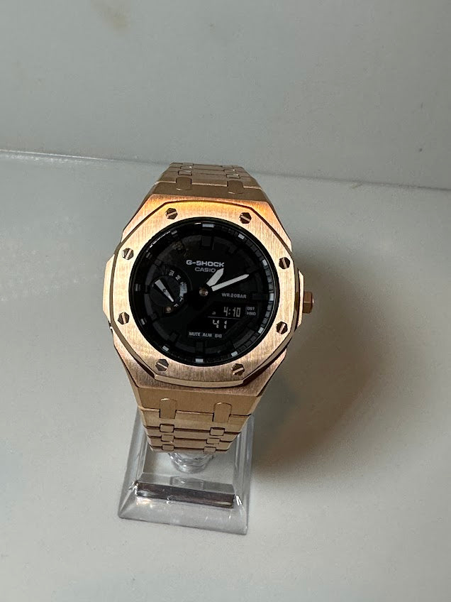 GShock Mod AP Style Rose Gold/ Black Stainless w/ White Markers