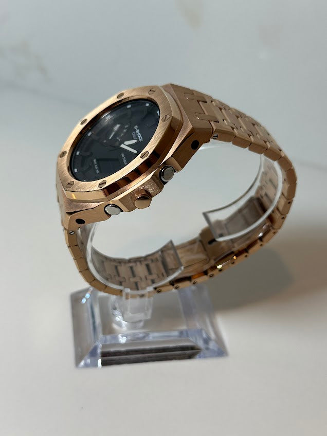 GShock Mod AP Style Rose Gold/ Black Stainless w/ White Markers