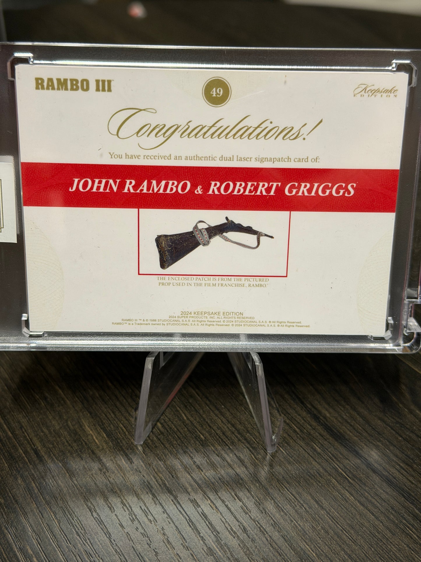 1 Of 1 Rambo III John Rambo & Robert Griggs Dual Laser Auto Patch card