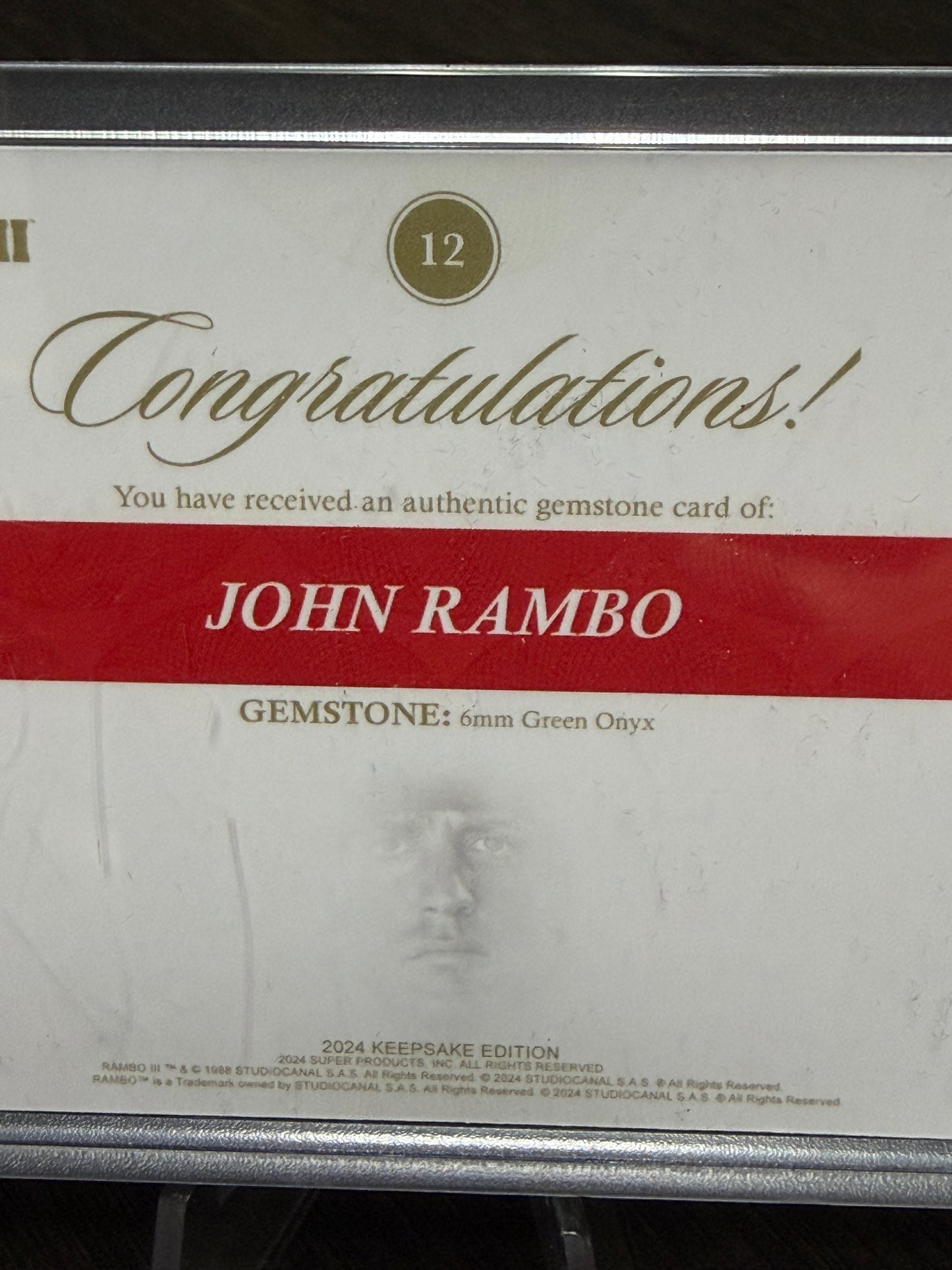 Keepsake Rambo III John Rambo Gemstone Card 6mm Green Onyx 35/99