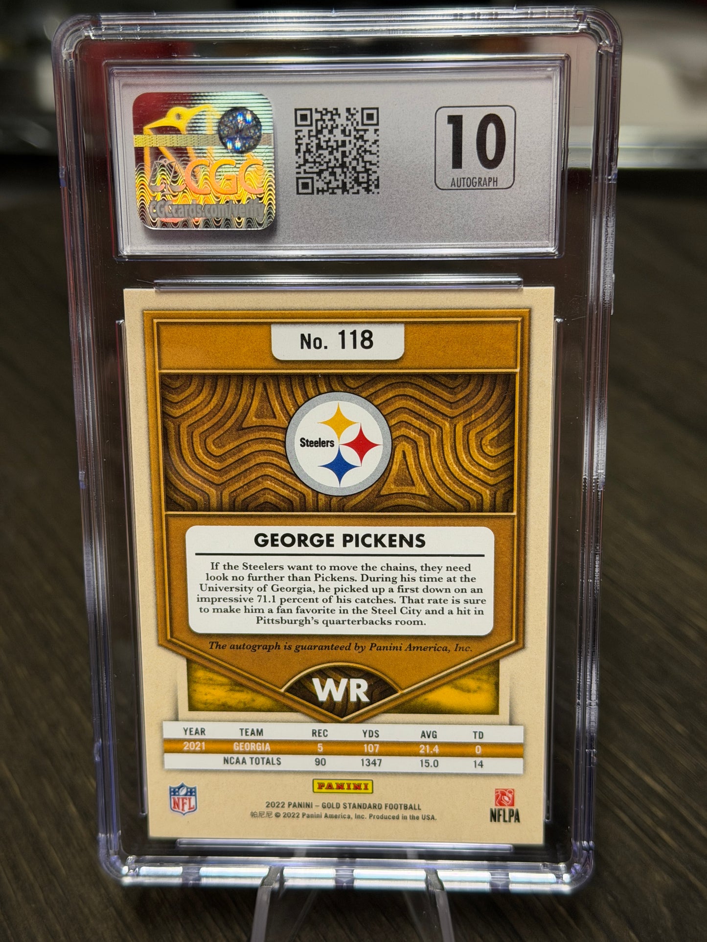 2022 Panini Gold Standard #118 George Pickens Autograph CGC Gem Mint 10