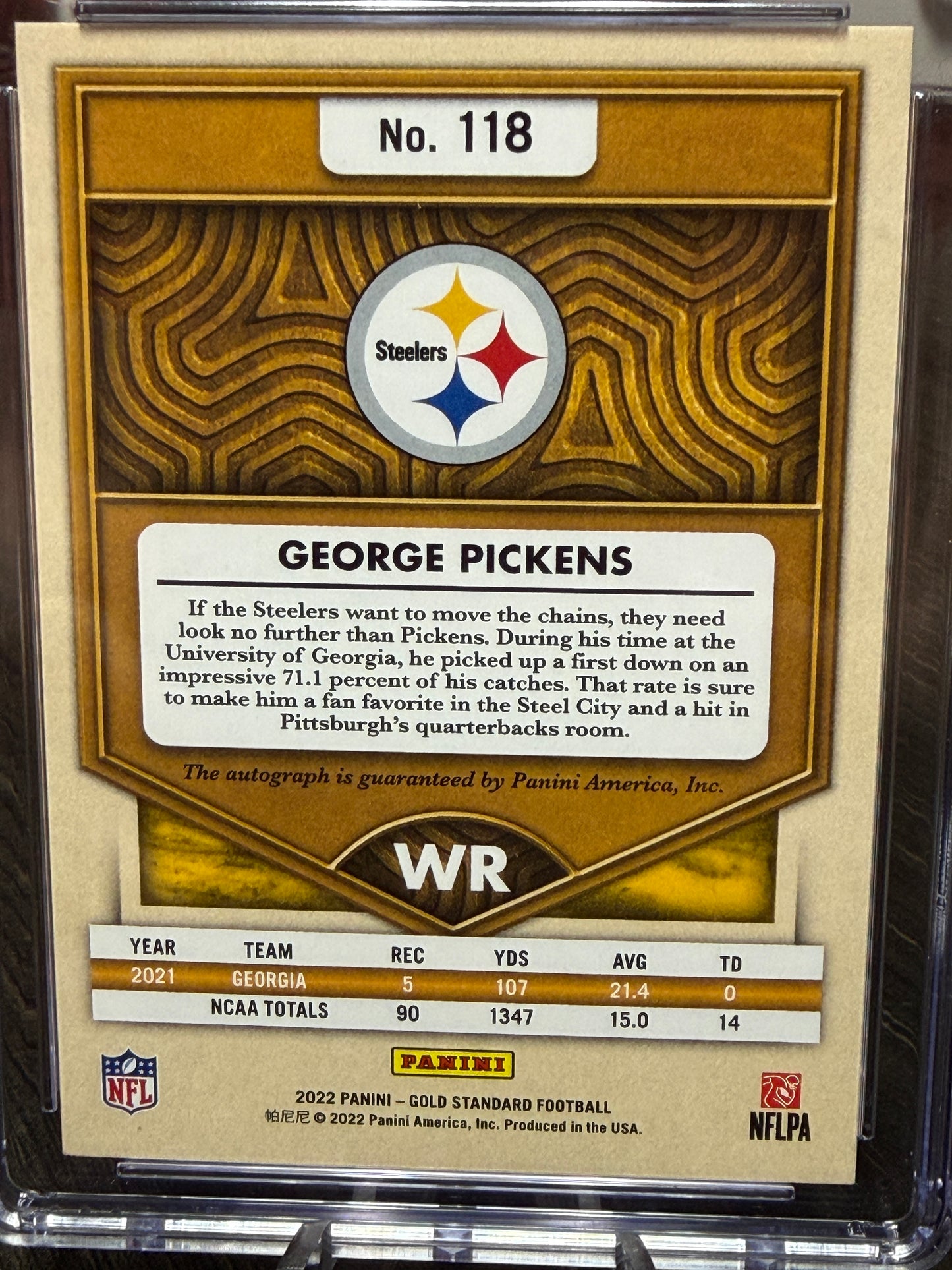 2022 Panini Gold Standard #118 George Pickens Autograph CGC Gem Mint 10