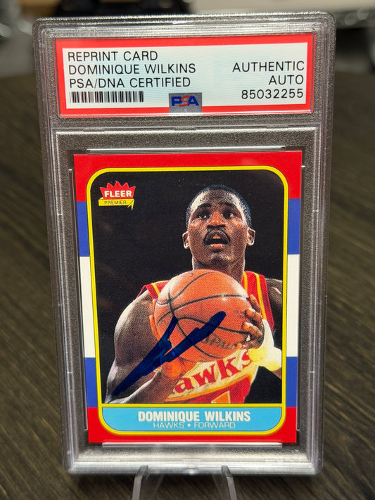 1986 Fleer Dominique Wilkins Reprint Card PSA Authentic Autograph