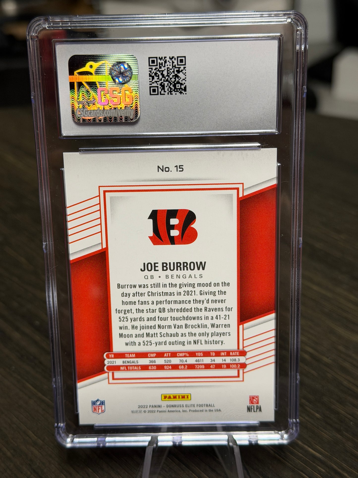 2022 Donruss Elite Joe Burrow Teal Holo 19/25 CSG Mint Plus 9.5