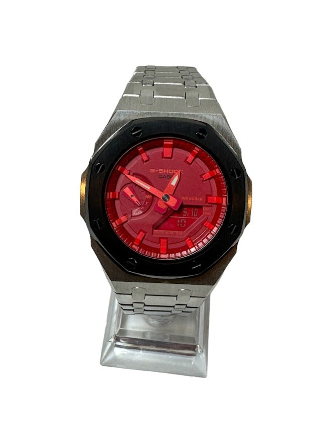 GShock Mod AP Style Silver w/Black Bezel/ Red Stainless