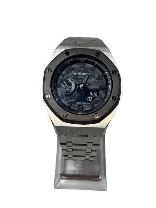 GShock Mod AP Style Silver w/Black Bezel/ Camo Stainless