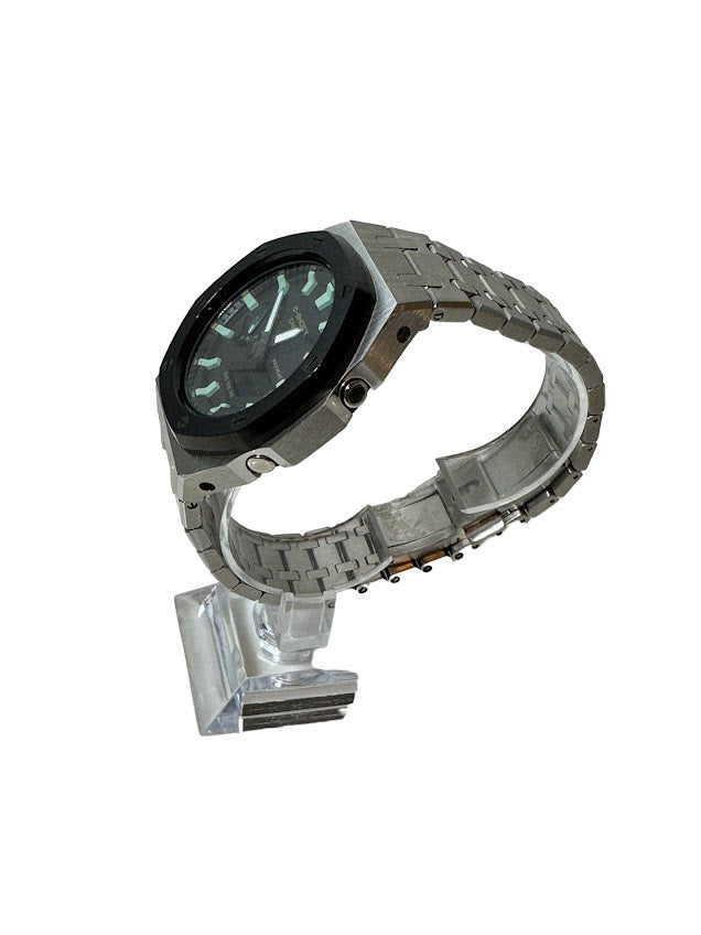 GShock Mod AP Style Silver w/Black Bezel/ Black Stainless w/Green Markers