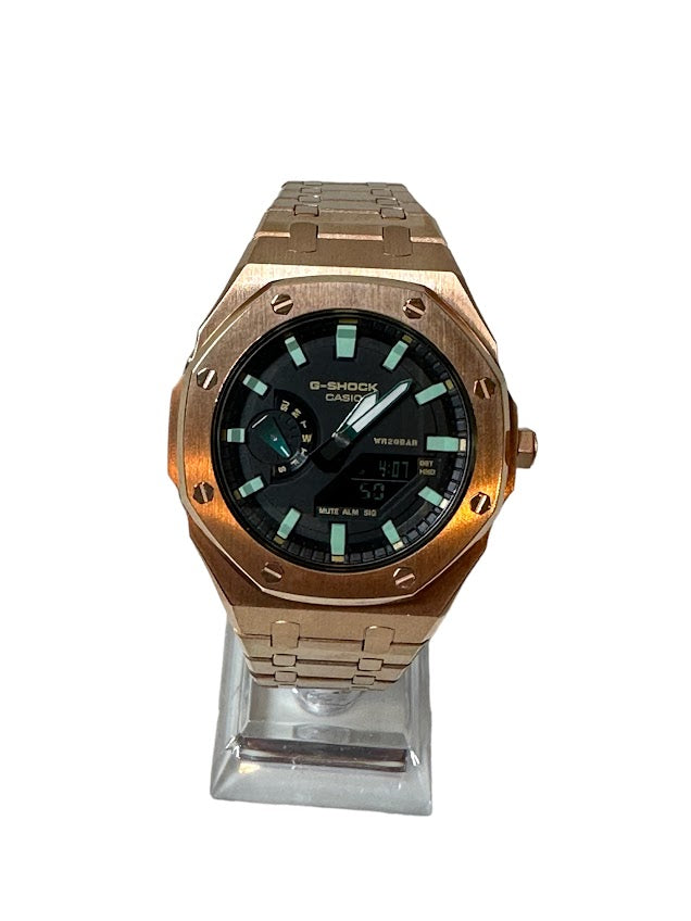 GShock Mod AP Style Rose Gold/ Black Stainless w/Green Markers