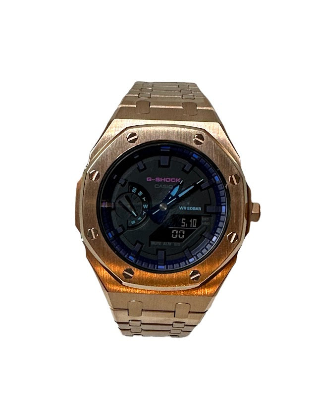 GShock Mod AP Style Rose Gold/ Black Stainless and Blue and Teal Markers