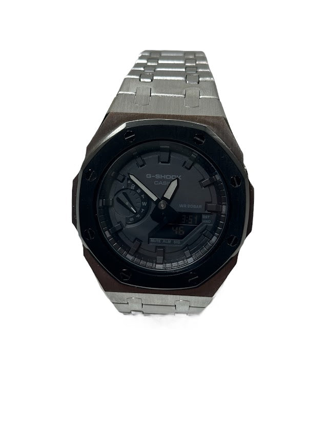 GShock Mod AP Style Silver w/Black Bezel/ Black Stainless