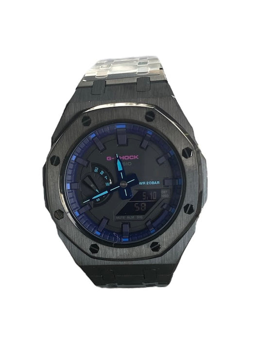 GShock Mod AP Style Black/ Black Stainless and Blue and Teal Markers