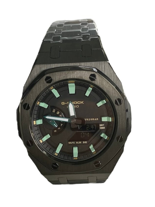 GShock Mod AP Style Black/ Black Stainless w/Green Markers