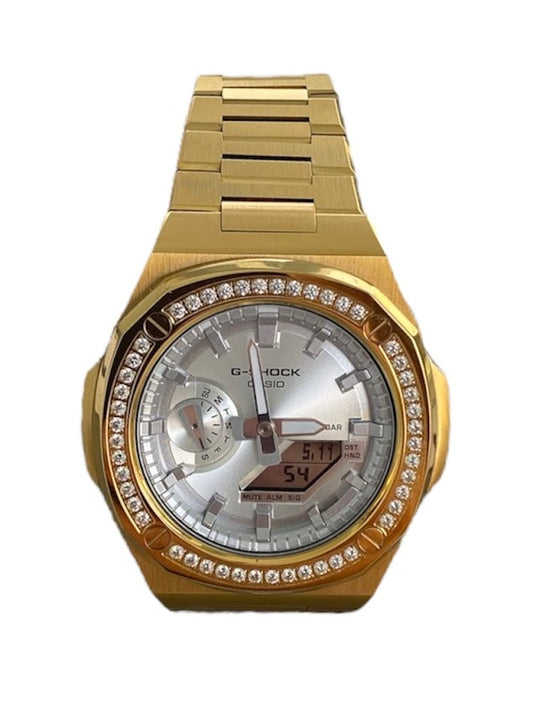 GShock Mod PP Style Gold with Crystal Bezel/ Silver Stainless