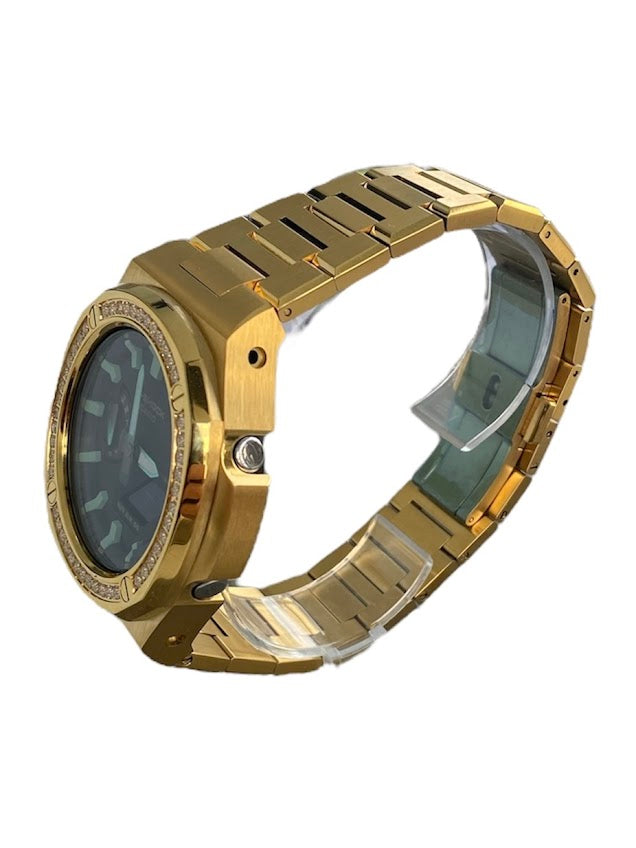 GShock Mod PP Style Gold with Crystal Bezel/ Black Stainless w/Green Markers