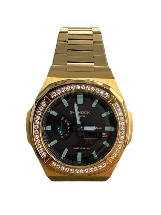 GShock Mod PP Style Gold with Crystal Bezel/ Black Stainless w/Green Markers