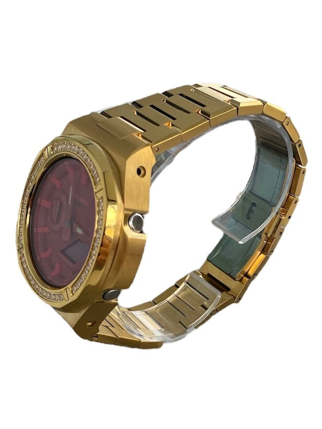 GShock Mod PP Style Gold with Crystal Bezel/ Red Stainless