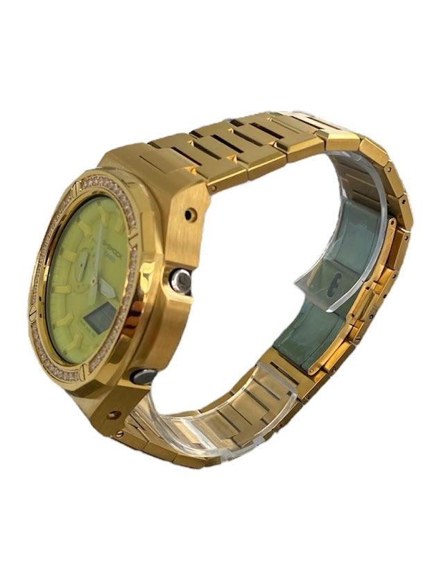 GShock Mod PP Style Gold with Crystal Bezel/ Yellow Stainless