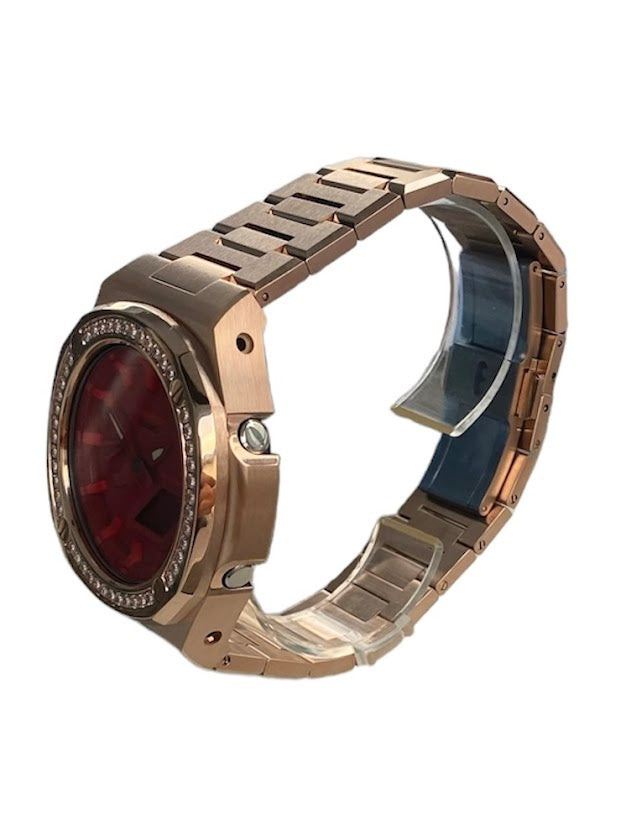 GShock Mod PP Style Rose Gold w/ Crystal Bezel/ Red Stainless