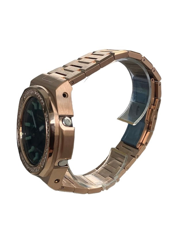 GShock Mod PP Style Rose Gold w/ Crystal Bezel/ Black Stainless w/Green Markers