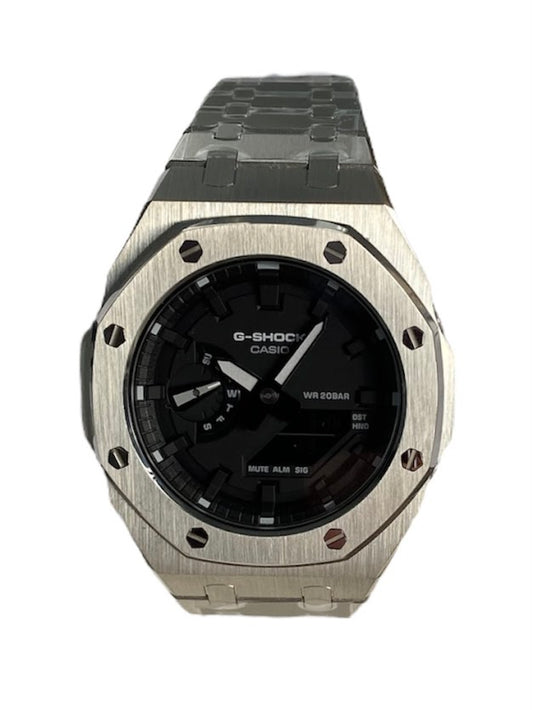 GShock Mod AP Style Silver/ Black Stainless w/ White Markers