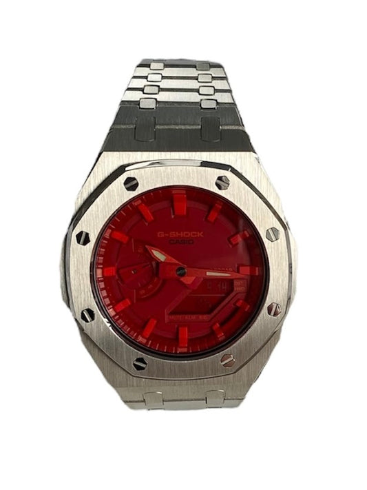 GShock Mod AP Style Silver/ Red Stainless