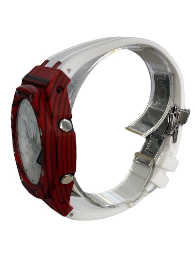 GShock Mod AP Style, Red and Black Carbon Case w/ White Band/ White