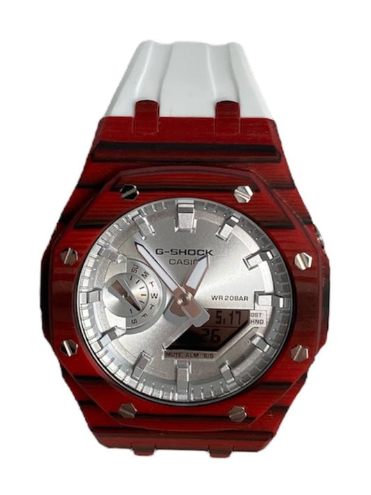 GShock Mod AP Style, Red and Black Carbon Case w/ White Band/ Silver