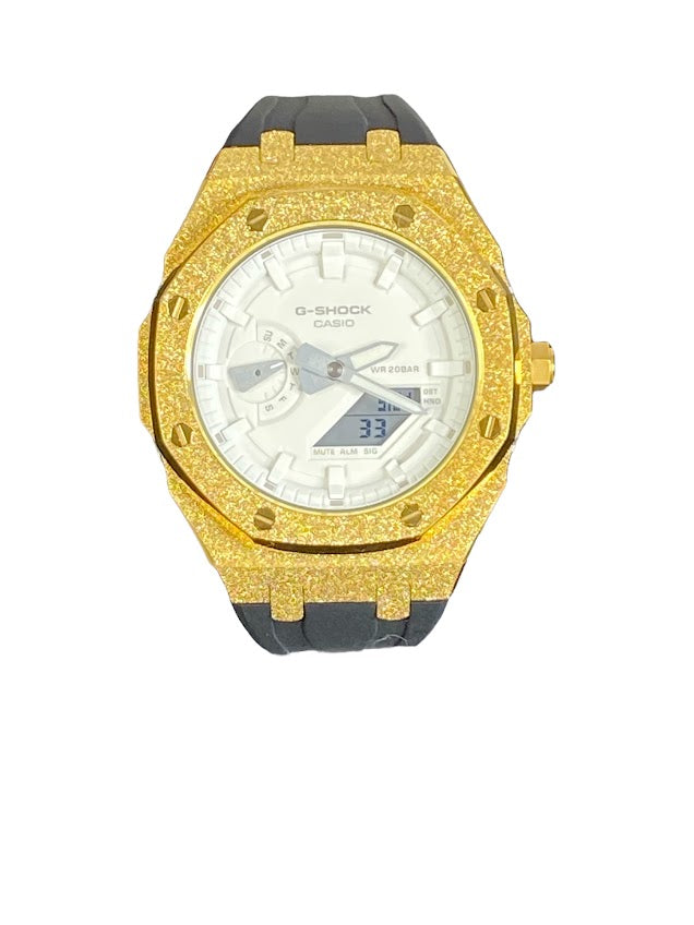 GShock Mod AP Style Gold Emery W/ Black Band/ White