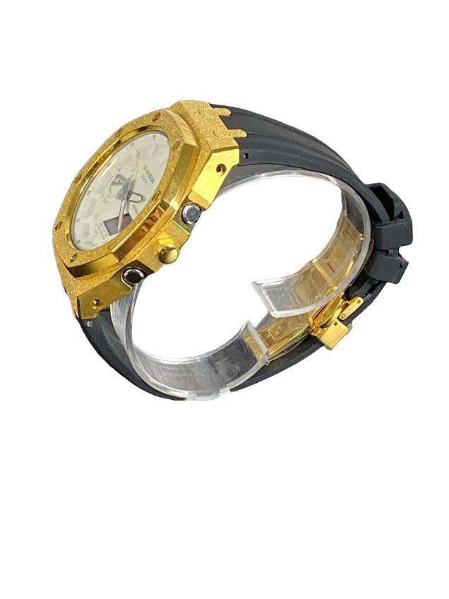 GShock Mod AP Style Gold Emery W/ Black Band/ White