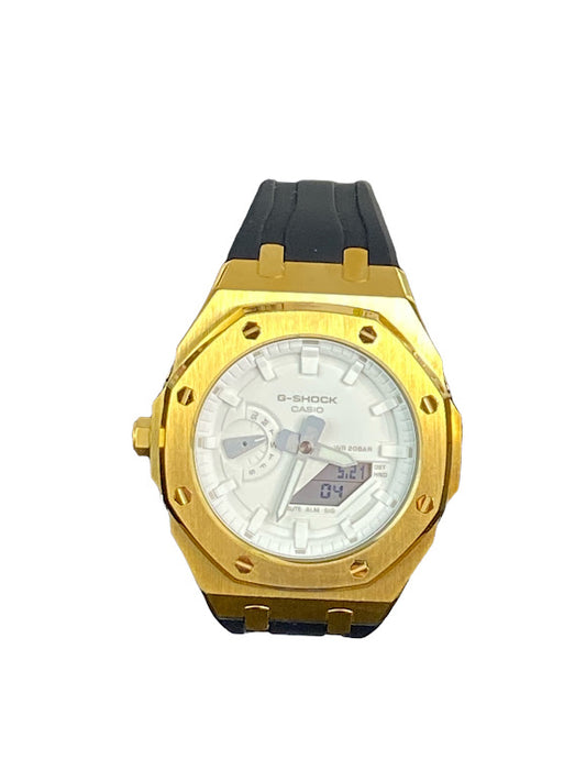 GShock Mod AP Style Gold w/ Black Band/ White