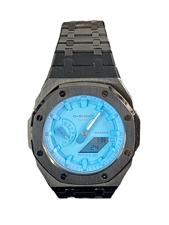 GShock Mod AP Style Black/ Blue Stainless