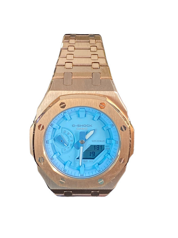 GShock Mod AP Style Rose Gold/ Blue Stainless