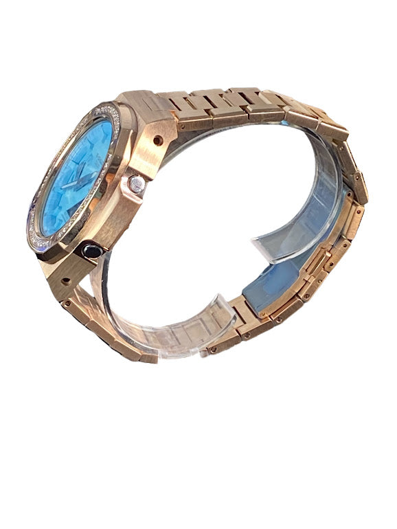 GShock Mod PP Style Rose Gold w/ Crystal Bezel/ Blue Stainless