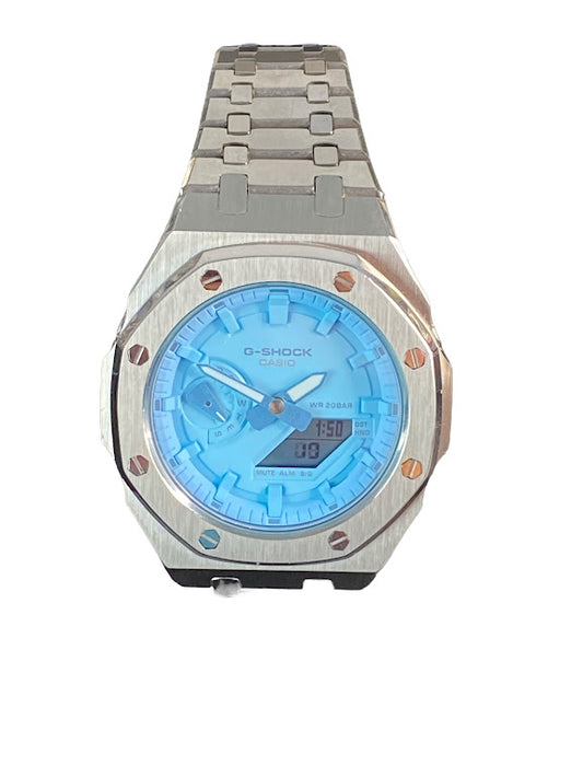 GShock Mod AP Style Silver/ Blue Stainless