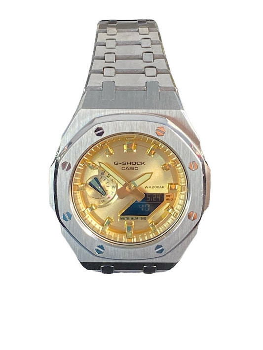 GShock Mod AP Style Silver/ Gold Stainless