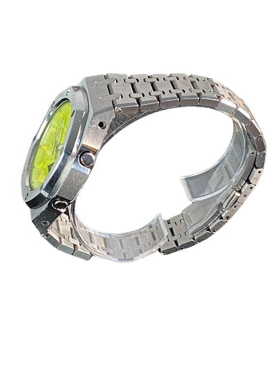 GShock Mod AP Style Silver/ Yellow Stainless