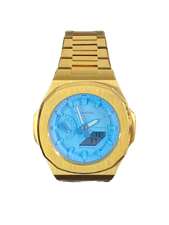 GShock Mod PP Style Gold/ Blue Stainless