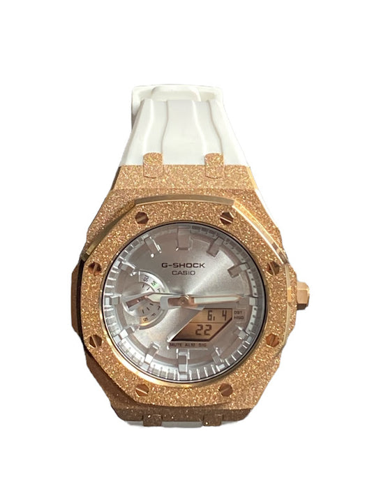 GShock Mod AP Style Rose Gold Emery w/ White Band/ Silver Stainless