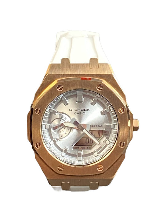 GShock Mod AP Style Rose Gold w/ White Band/ Silver Stainless