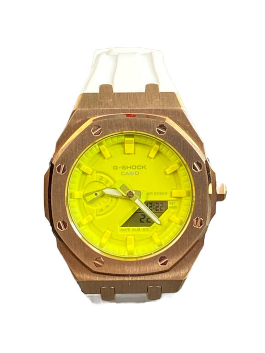 GShock Mod AP Style Rose Gold w/ White Band/ Yellow Stainless