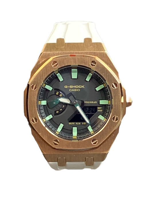 GShock Mod AP Style Rose Gold W/ White Band/ Black w/Green Markers