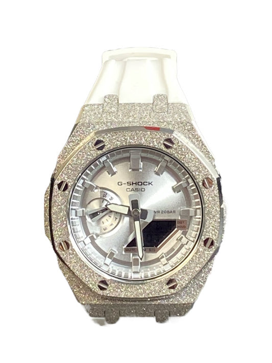 GShock Mod AP Style Silver Emery w/ White Band/ Silver Stainless