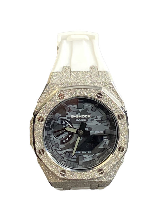 GShock Mod AP Style Silver Emery w/White Band/ Black and Grey Camo Stainless