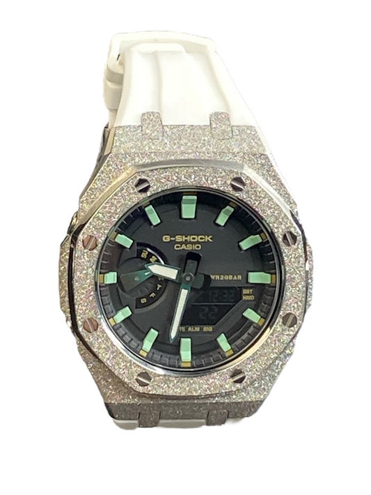 GShock Mod AP Style Silver Emery W/ White Band/ Black w/Green Markers