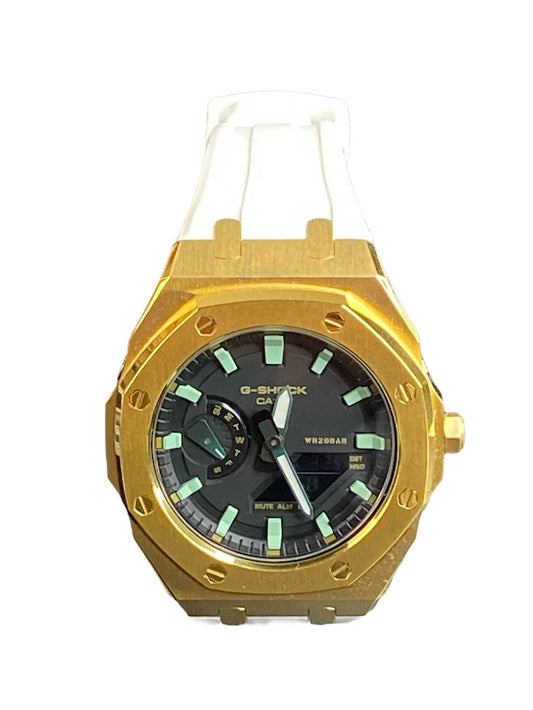 GShock Mod AP Style Gold W/ White Band/ Black w/Green Markers