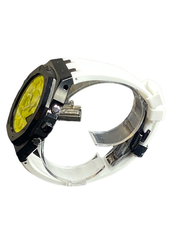 GShock Mod AP Style Black w/ White Band/ Yellow Stainless